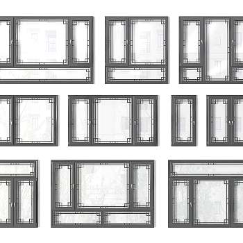 新中式平开窗3D模型下载